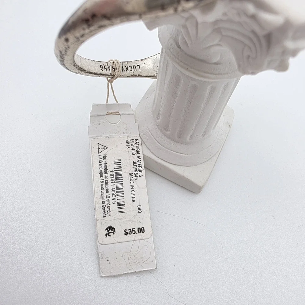New LUCKY BRAND Cuff Bracelet Shabby Chic Faux Mother Of Pearl Hinge Silver Tone